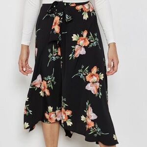 TopShop Black Floral Sharkbite Midi Iris Print Full Skirt Size 10
